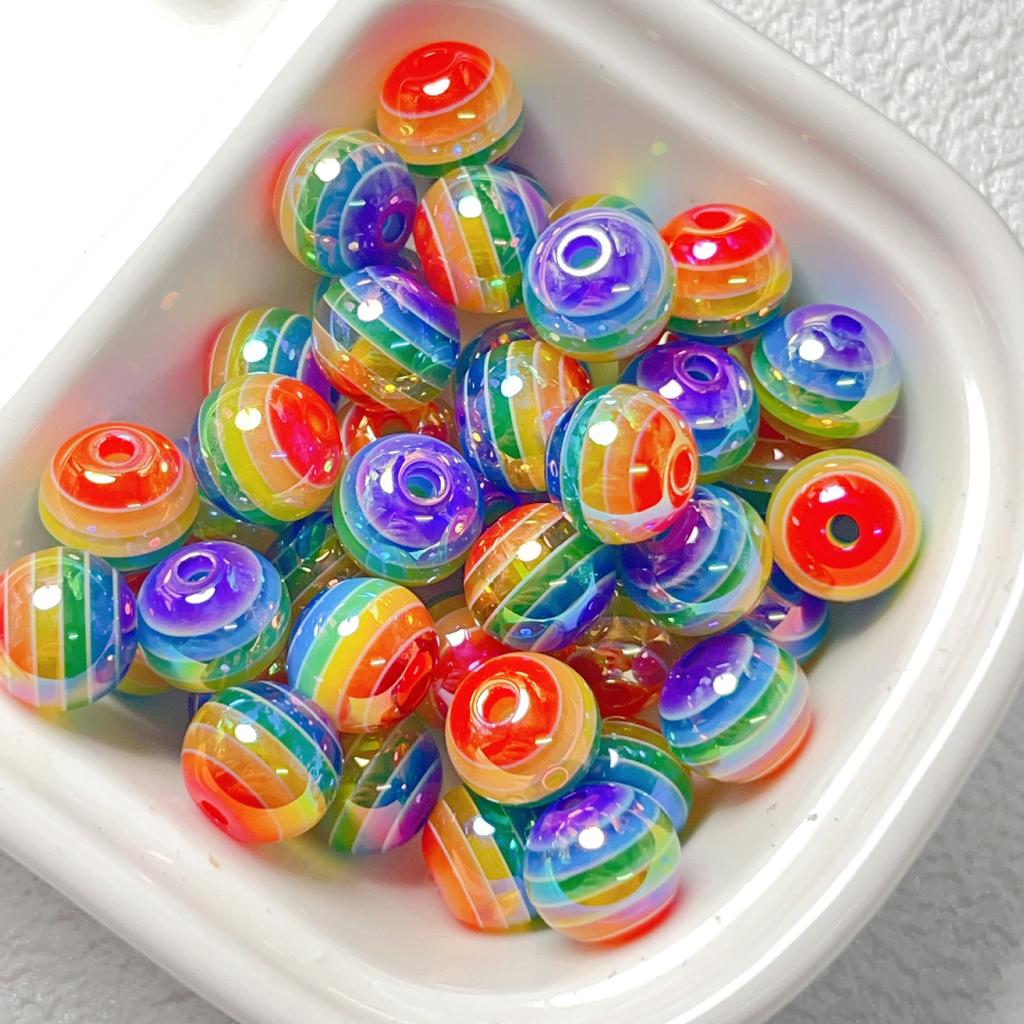 TX84 5Pcs 16mm Plating Color Cartoon Novel Fashion Rainbow Beads Beaded Bracelet Diy Handmade Girl Gift Jewelry Accessories