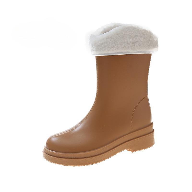 Koreansk Japansk Dame Midt-legg Regnstøvler Utendørs Fotturer Vanntette Sklisikre PVC Sko Moteable Dame Gummistøvel Overtrekk