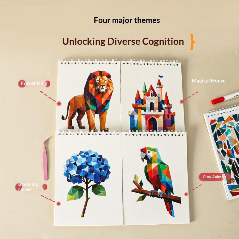 Children Paper Digital 3D Puzzle Book Manual Diy Animal Mosaic Collage Stickers Concentration Early Educational Kids Toys