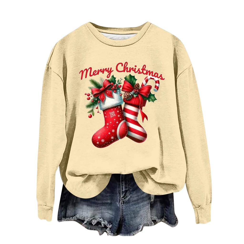 Women's Fashion Casual Long Sleeve Loose Christmas Printed Sweatshirt