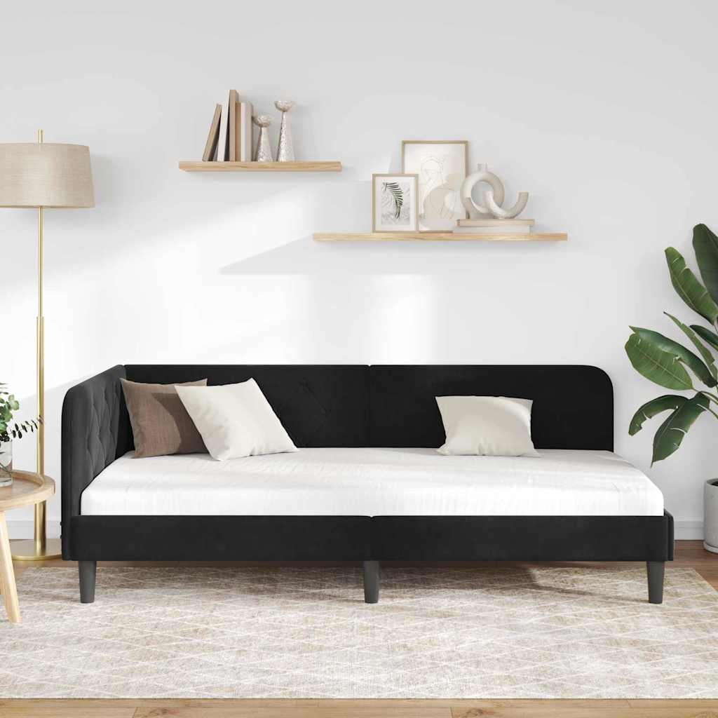L Shaped Bed Frame Black 90 x 190 cm Velvet