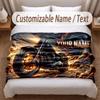 Fire Flames Theme Soft Blanket Personalized Custom Name Text Print Warm Blanket Home Sofa Bedroom Decor