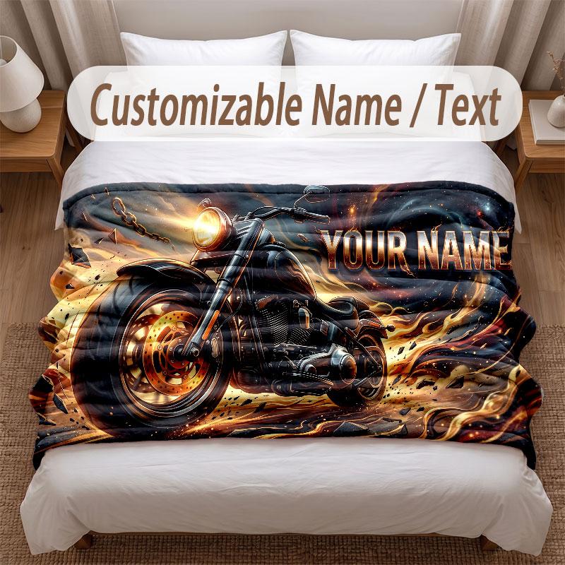 Fire Flames Theme Soft Blanket Personalized Custom Name Text Print Warm Blanket Home Sofa Bedroom Decor