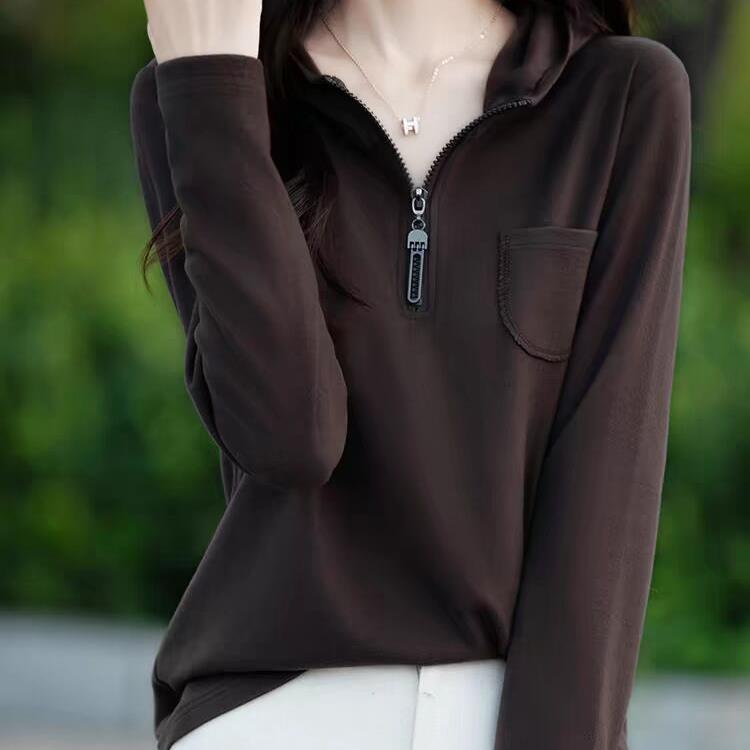 Hooded Base Blouse for Women Long-sleeved Sweater Comfortable Fit and Slim Half Zipper Leisure Sweater Jacket Hoodie