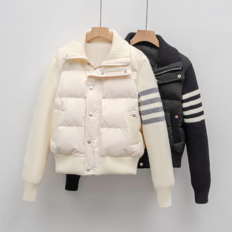 90 down new national standard duck down new knitted splicing striped light down jacket short coat women