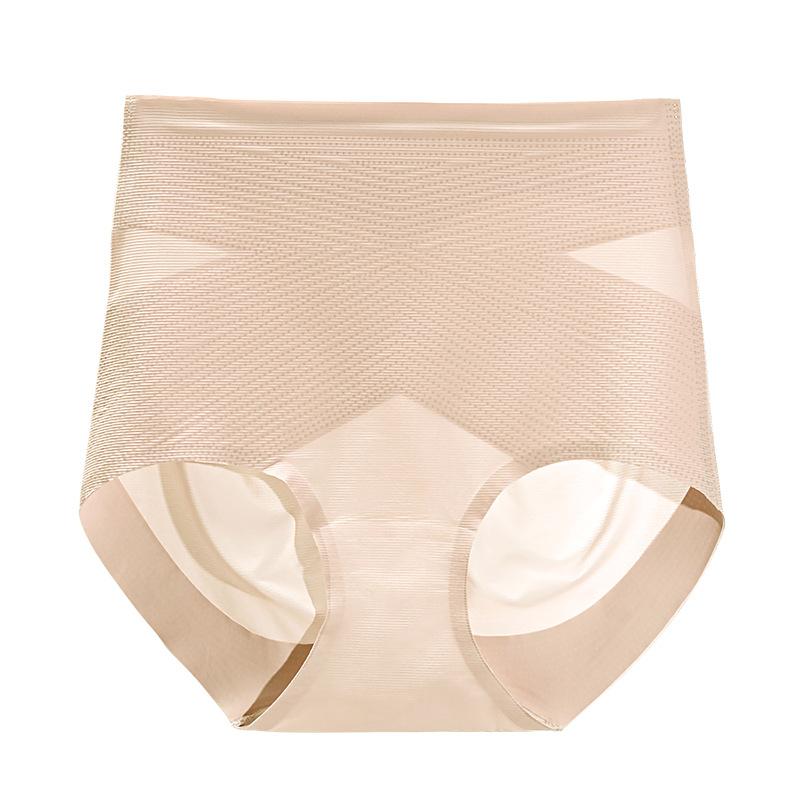 Plus Size Ladies Summer Thin Ice Silk Belly Lift Hip Breathable Antibacterial No Trace High Waist Briefs