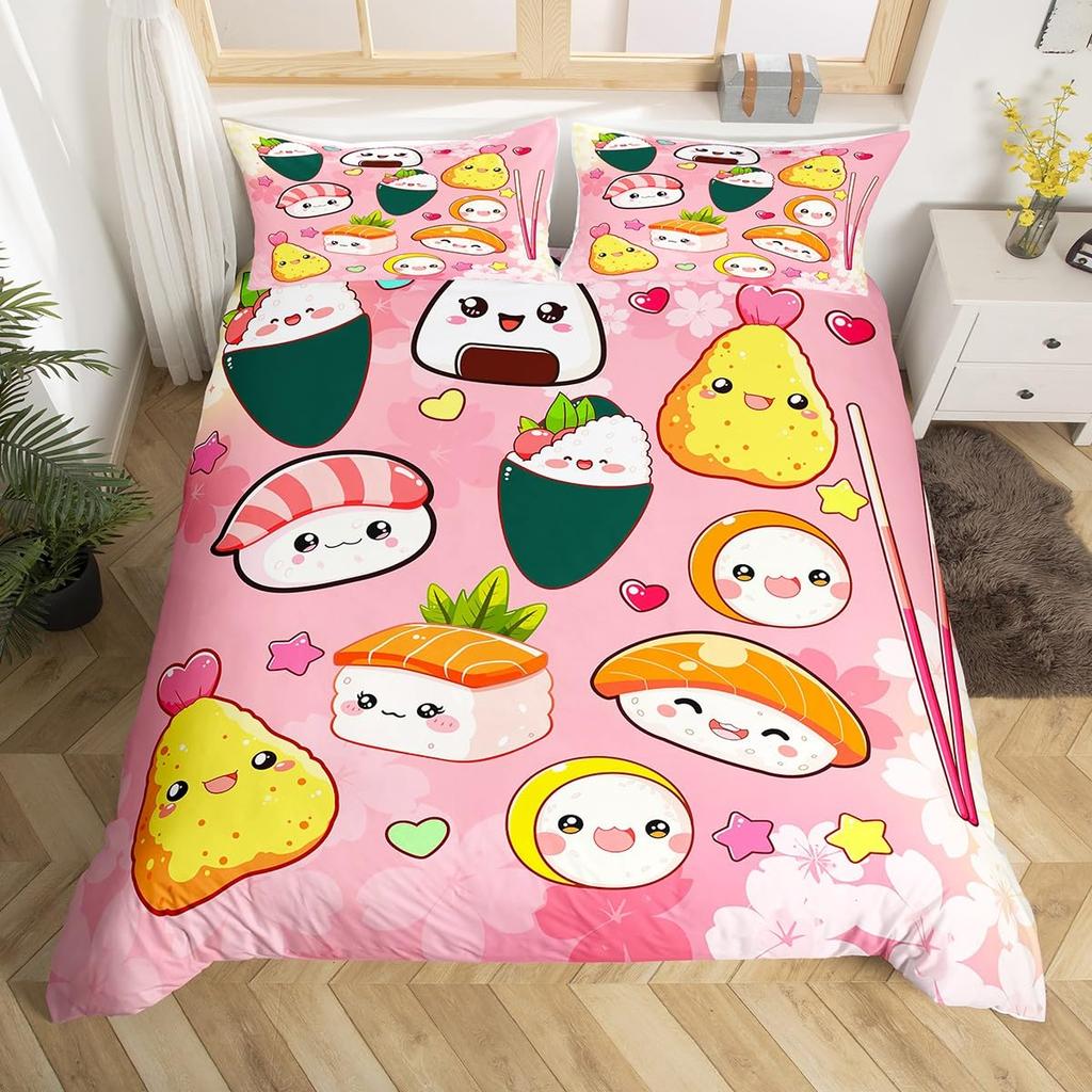 Sushi Duvet Cover Sets For Kids Boys Girls Lightweight Down Quilt Covers Bedroom Decor 2 Pillowcases 1 Duvet Cover No Comforter