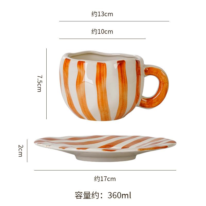 

Simple Multicolor Striped Coffee Cup and Saucer Home Ceramic Breakfast Milk Mug English Afternoon Tea Flower Tea Coffee Cup Gift 360ML