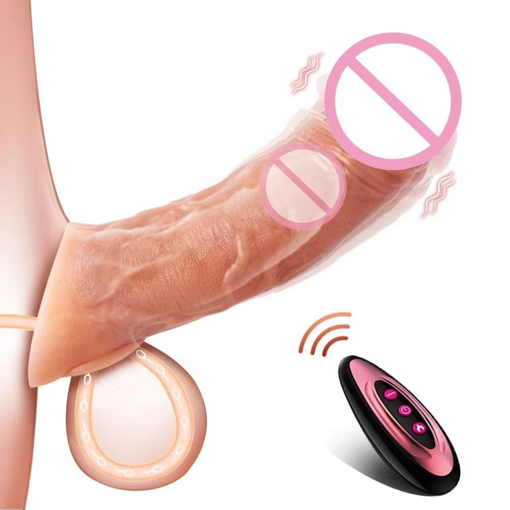 Delay Ejaculation Remote Control Vibration Penis Extension Cock Sleeve Silicone Reusable Condom For Men Sex Toys Penis Enlargeme