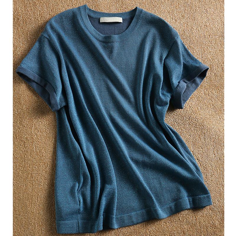 Summer Fashion New Short Sleeve Knitted Sweater Pullovers Women Tops O-Neck Blue Black Knitted Women Sweater Pullover  JJ39