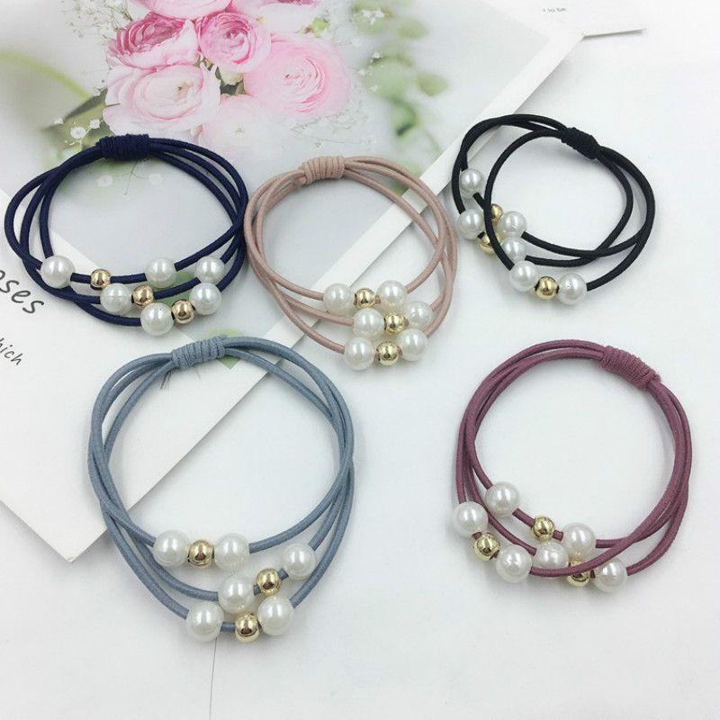 Korean Version Of The Three-strength Rubber Band High-elastic Pearl Head Rope For Women And Girls