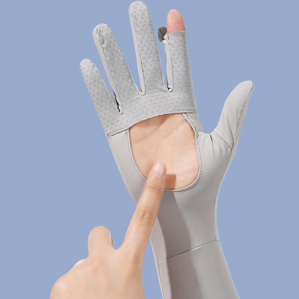 Non-slip Ice Silk Arm Sleeve Solid Color Sunscreen Sleeve Gloves Thin Long Sleeve  Outdoor