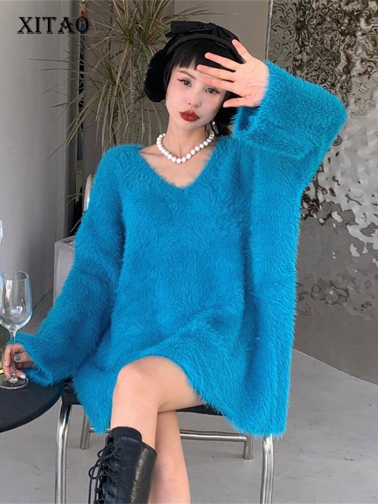 

XITAO Сплошной цвет Свободный Повседневный пуловер Женщины Свитер FBB1499