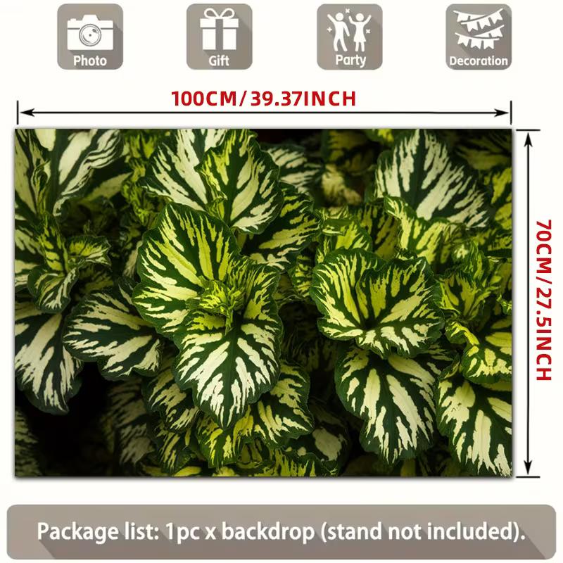 2D Exotic Plant Backdrop, Lush Green and White Leaves Photography Background