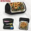 1pc Large Capacity Double Layer Flip Pencil Case with Sunflower & Butterfly Design - Zipper Closure Suitable For, Office, Travel, &, 2D Flat Printing