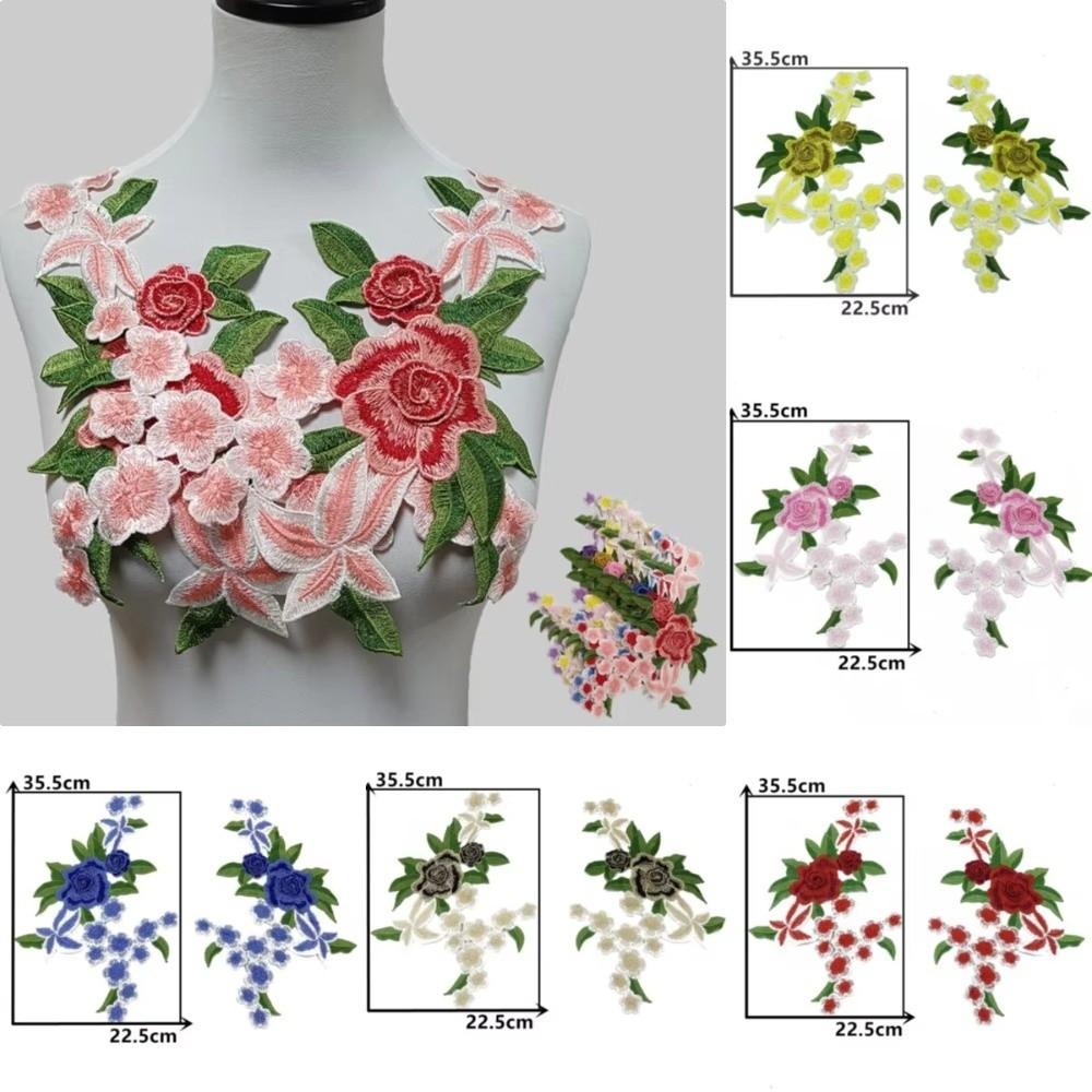 1Pair Polyester Fiber Embroidery Flower Patch DIY Handmade Clothing Accessories Embroidery Floral Applique Sew On Patch Hat