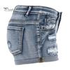 Pantaloni scurți din denim rupți pentru femei, talie medie, cu manșete rulate, elastici, pantaloni scurți de vară, distressed, cu buzunare