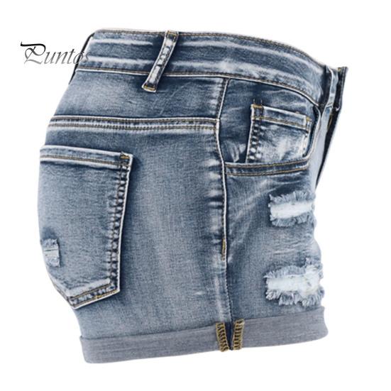 Pantaloni scurți din denim rupți pentru femei, talie medie, cu manșete rulate, elastici, pantaloni scurți de vară, distressed, cu buzunare