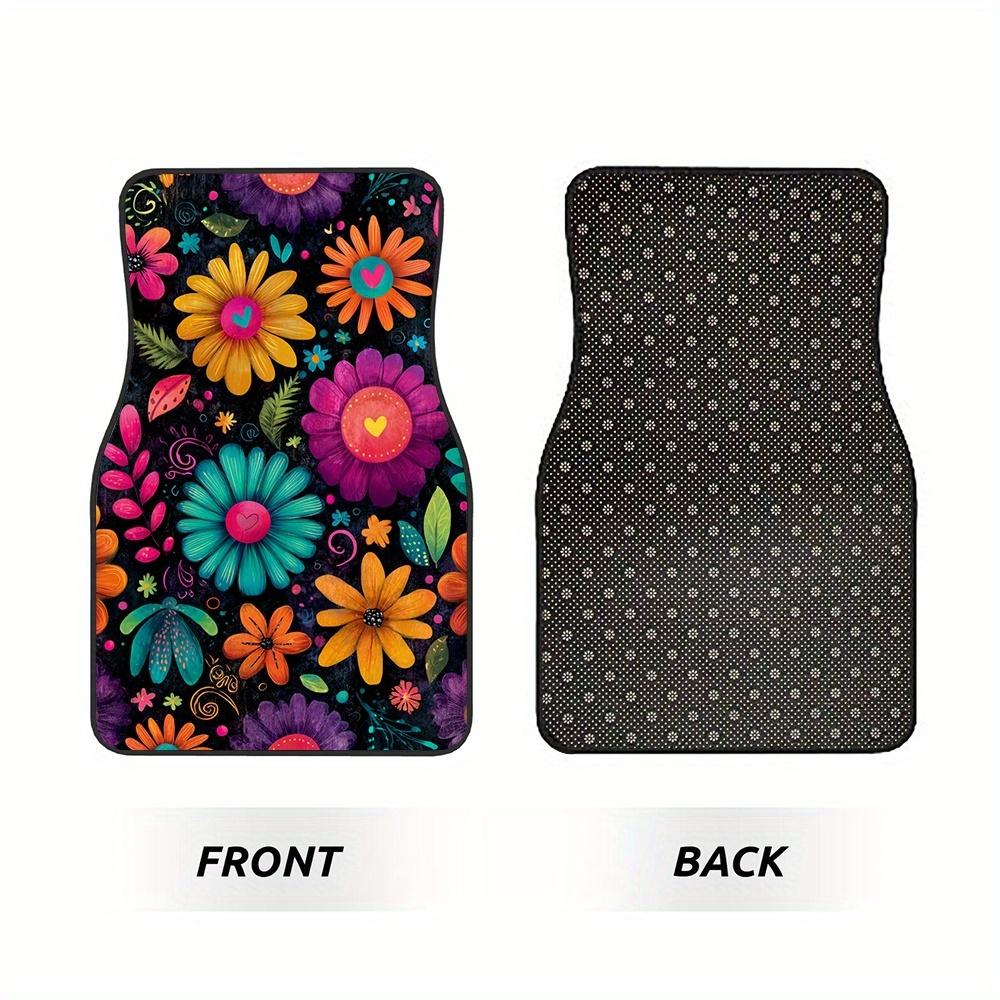4pcs Auto Mats Adorned with Floral Colorful Abstract Motif for Pickup Trucks or SUVs, Including Convenient Cleaning Surfaces and Gift