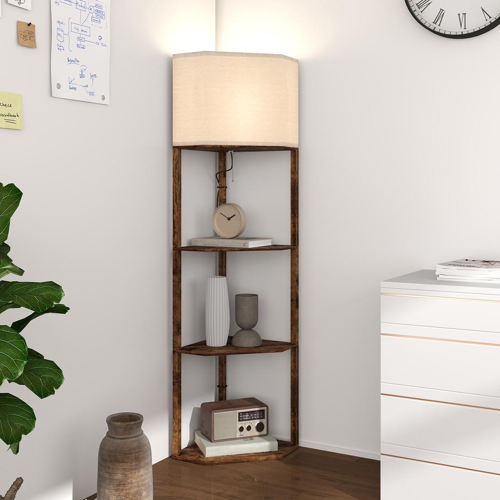 Corner Floor Light, with Shelves - Wood-Effect