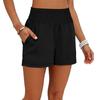 Women's  Cotton Linen Shorts Smocked Waisted Wide Leg Short Pants With Pockets