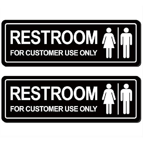Restroom Sign – Commercial Restroom Sign (2-Pack) – Made From Premium Durable Frosted Acrylic Material, Super Strong Self-Adhesive, Quick And Black - For Customer Use