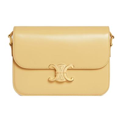 Triomphe Shiny Cow Leather Shoulder Bag, Portable Crossbody Bag Women's Yellow 187363BF4-11PO