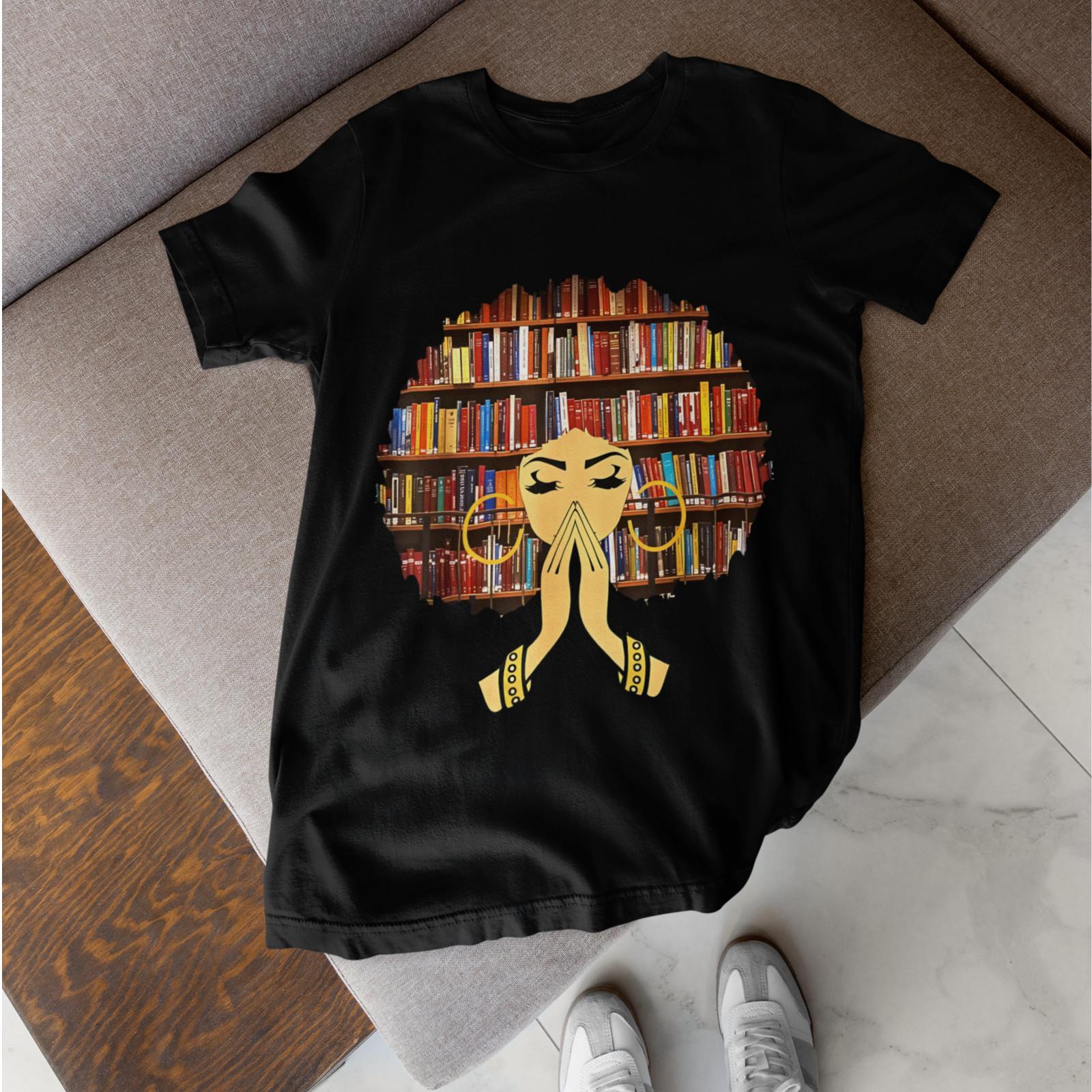 Book Lover Reading Girl Library Graphic T-Shirt Teacher Reader Gift Tee S