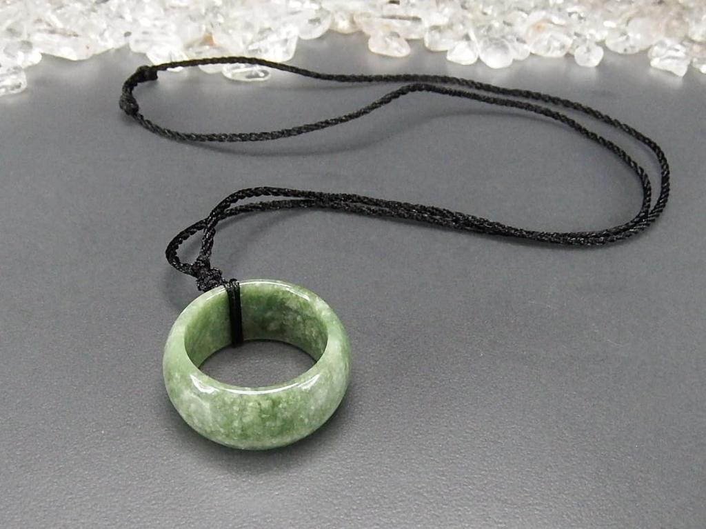 [Ishimachi] Carefully Selected Dark Jadeite Ring Necklace - Genuine Jadeite, Natural Stone, Protective, Five Virtues, Thumb Ring