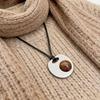 Niche Design Leather Rope Sweater Chain Long Titanium Steel Texture Disc Necklace Tide