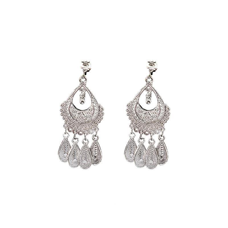 European and American cross-border ethnic style geometric fringed ear clips, Miao Yin retro and elegant minority earrings without piercings, women