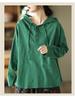 2025 Spring Retro Hooded Pullover: Women's Casual Loose Fit Solid Color Long Sleeve Sweatshirt