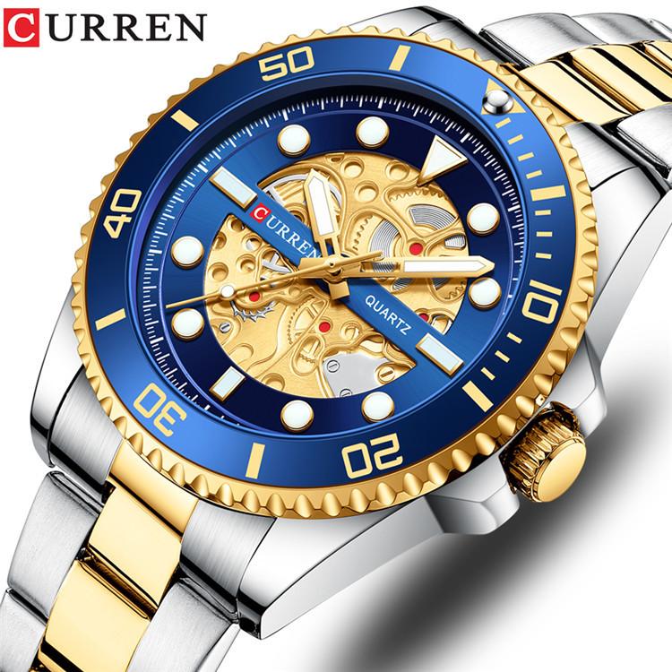 CURREN Steel Strap Watch Simple Calendar Large Dial Business Watch Waterproof Men's Fashion