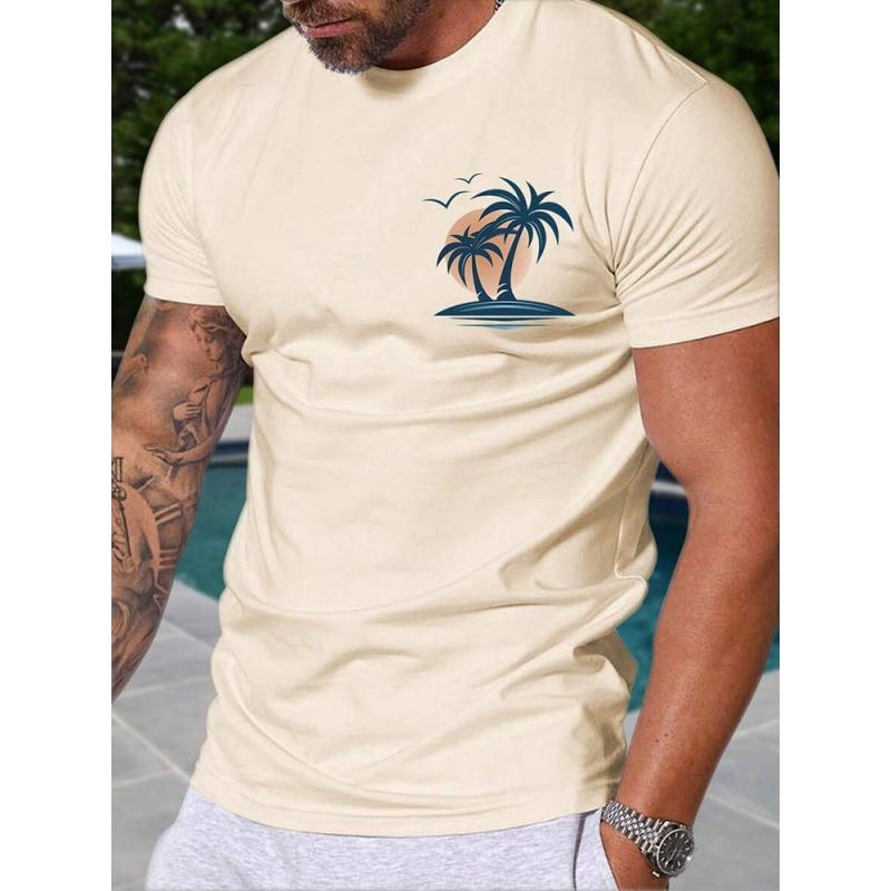 Summer Round Neck Coconut Tree Pattern 3D Print Colorful Top Fashionable Casual Short Sleeved Men's T-shirts
