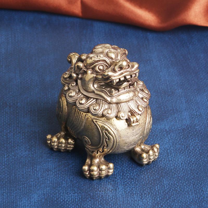 Brass Roaring Desktop Ornament Auspicious Beast Sandalwood Incense Burner Craft Artifact Collectible Old Co