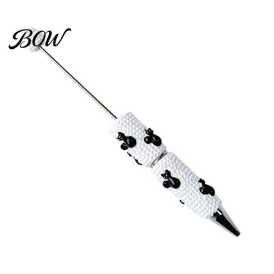 Smooth Writing Beaded Pens Halloween Rhinestone Beadable Pen, DIY Sparkly Cat Pumpkin Ghost Plastic Handmade Gift Glitter Black Ink Ballpoint Pen for