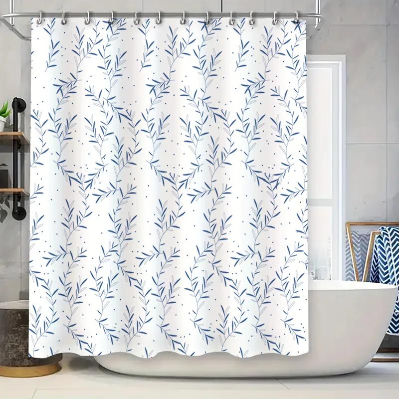 

Elegant Blue Leaf Shower Curtain Modern Bath Decor For Bathroom Remodeling Water Resistant Fabric With Hooks (White Navy) W60H190(CM)-1 Pcs