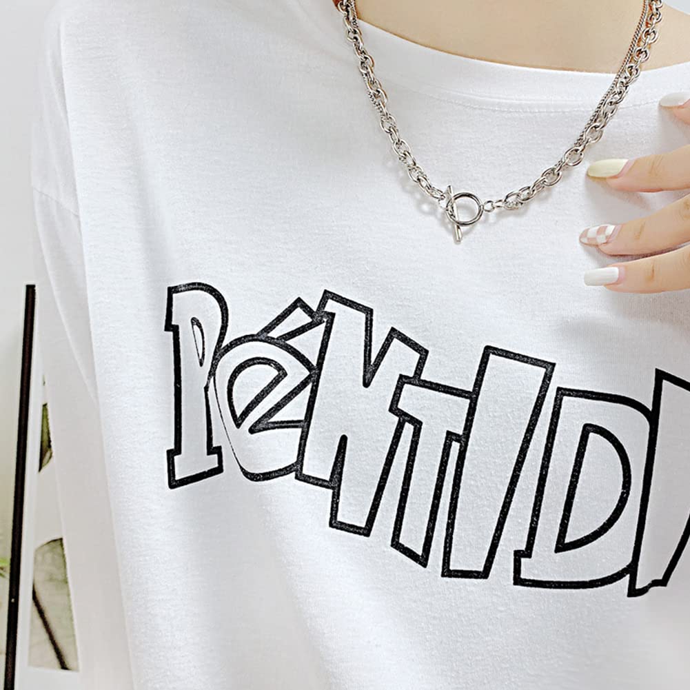 Necklace for Double Mantel Asymmetrical Chain Shiny For New Hip Hop Accessory [Rockyu] Women, Hypoallergenic, Silver, Strand, Necklace, Azuki, Kihei,