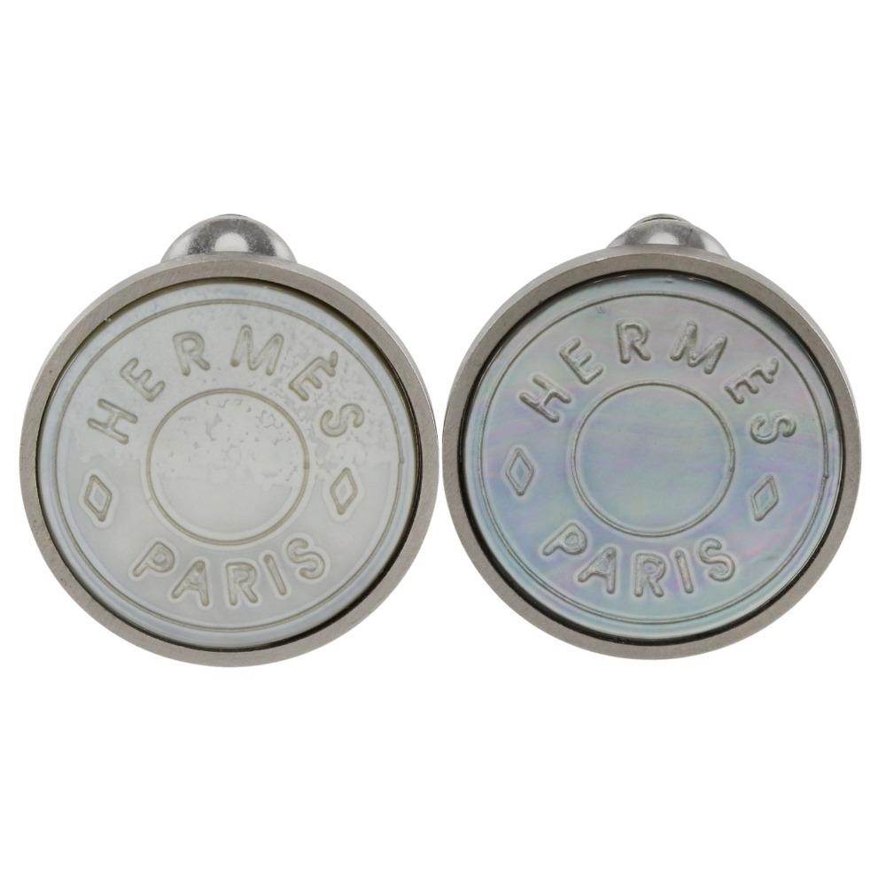 HERMES Ceria Earring BIJOUTERIE FANTAISIE vintage Silver metallic/shell 12g Women Used