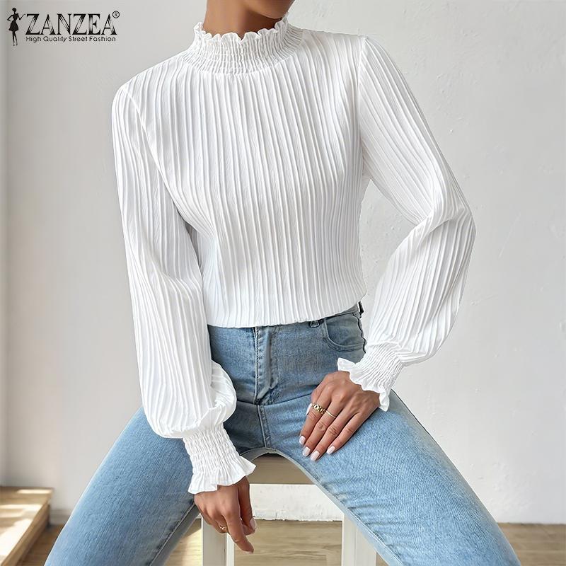 ZANZEA Women CasuaL Stand Collar Solid Color Long Sleeve Blouse