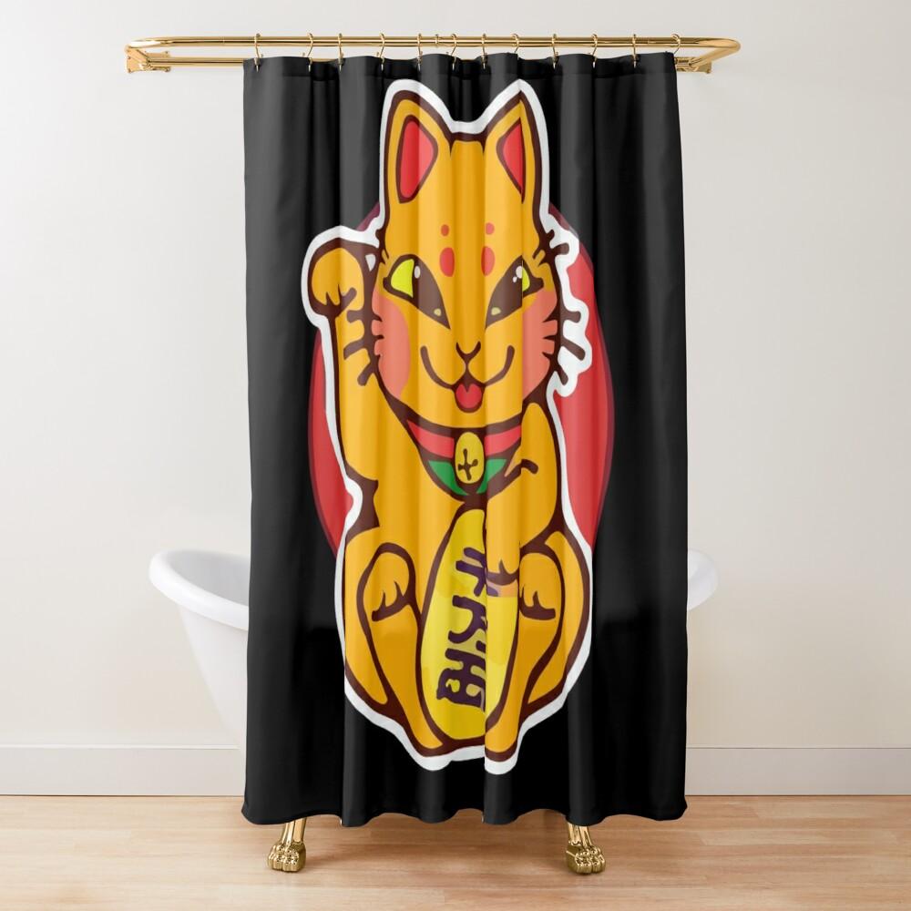 

Japan Lucky Fortune Cat Shower Curtain Gold Coin Bathroom Decoration With Hook Polyester Fabric Waterproof Shower Curtain Hooks W60H190(CM)-1 Pcs