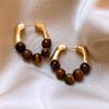 Silver Needle Resin Tiger's Eye Stone Round Leopard Pattern Earrings Retro Maillard Earrings Niche High-end Earrings
