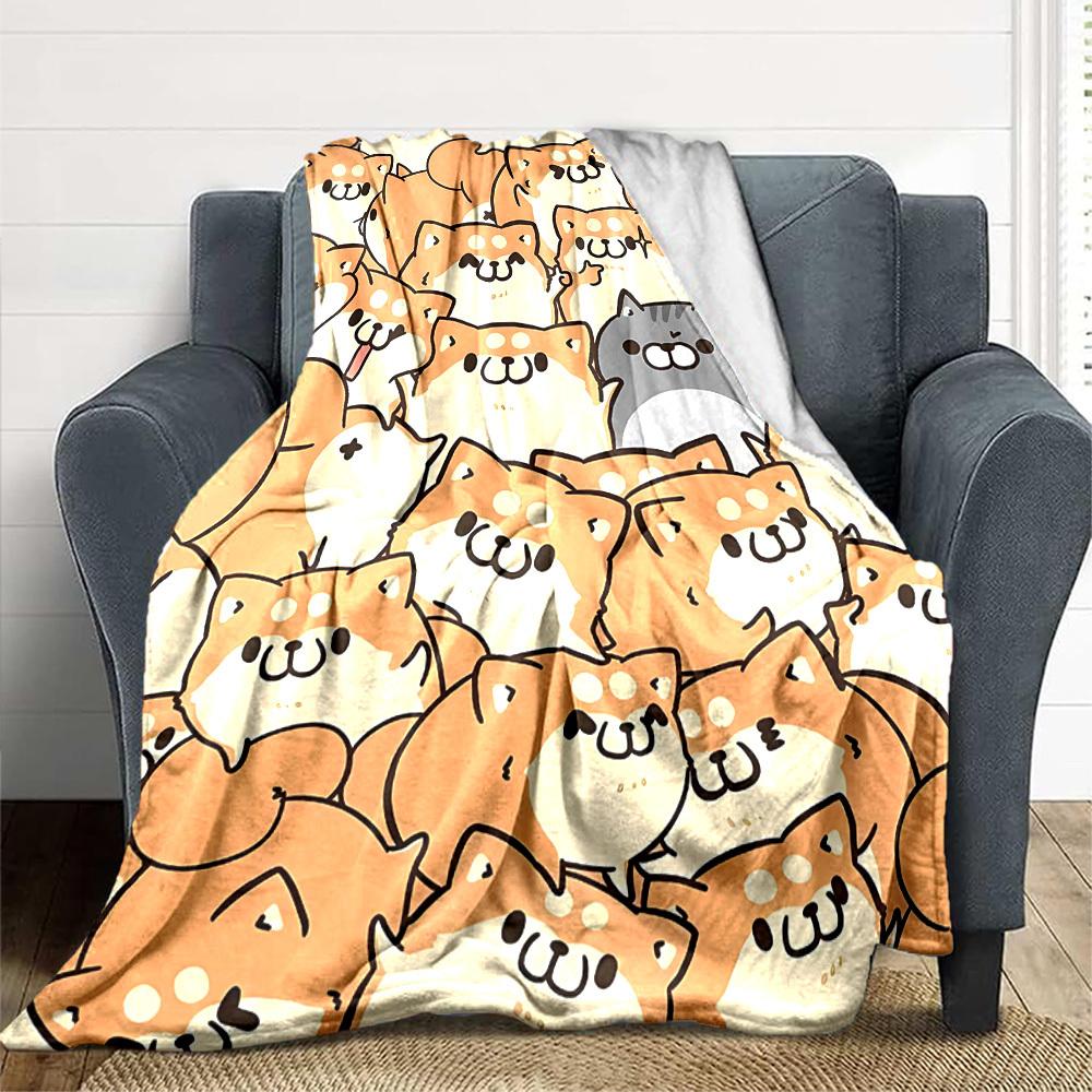 1pc Dogs Kitten Print Blanket   Lightweight Flannel Throw Blanket For Sofa, Bed, Living Room, Office, Outdoor Travel, Camping