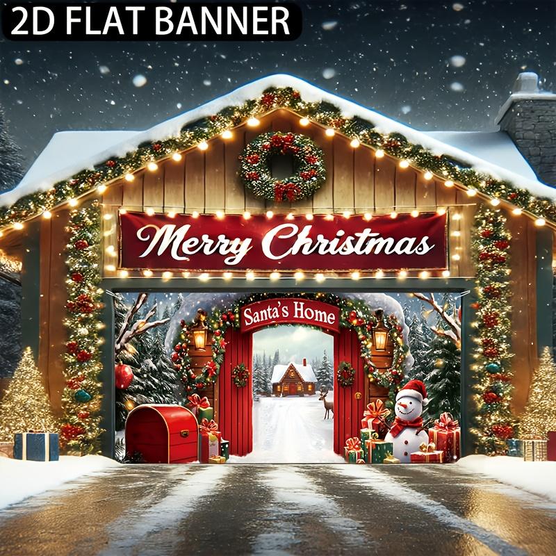 1pc Santa Claus Wreath Banner - Winter Farmhouse Decoration with Snowman Wreath and Deer Patterns