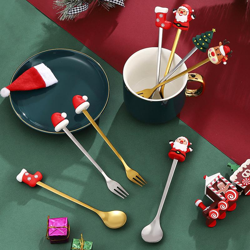 Christmas Fork And Spoon Set, Christmas Gift Box Tableware, Stainless Steel Tableware, Coffee, Tea And Dessert Fork And Spoon