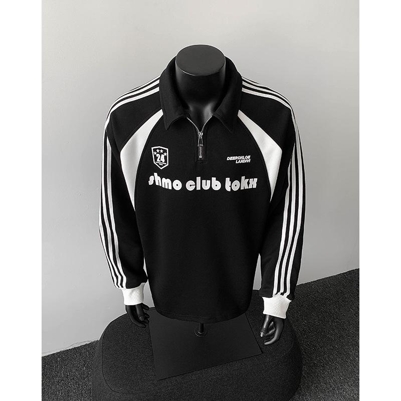 

Чоловічий осінній худі-поло на блискавці з патчами та принтом літер, зі спущеними плечима та модним дизайном з довгими рукавами M (fits 95-115 lbs)