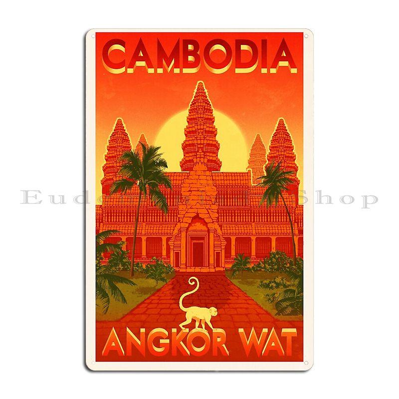 Travel Posters Angkor Wat Cambodja Metal Sign Garage Mural Iron Wall Decor Plaques Tin Sign Poster