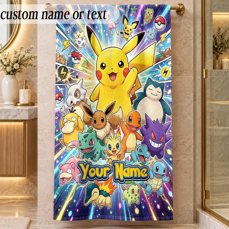 Beach TowelPokémon Custom Name Text Personalized Soft Towel for Beach Pool Indoor Home Decor Gift