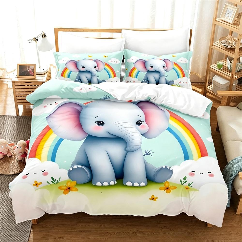 Cute Cartoon Elephant Duvet Cover Set 3D Animal Bedding Set Soft Microfiber Quilt Cover For Kids Adults Bedroom