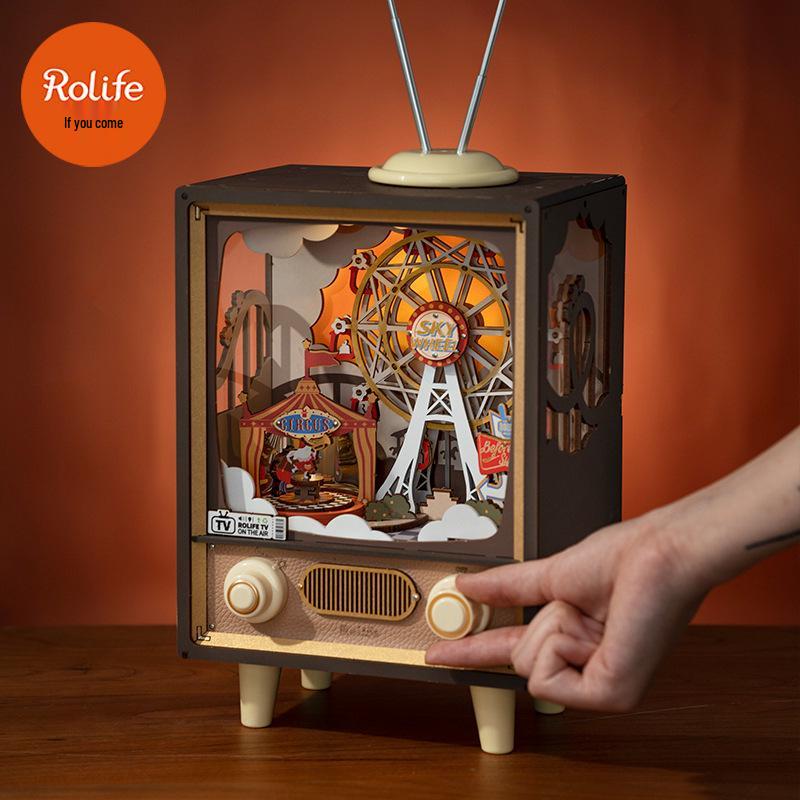 Ruotai Vintage Pozytywka DIY Puzzle 3D - Kreatywna Zabawka dla Dzieci i Prezent Urodzinowy